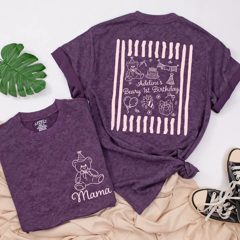 Custom Teddy Bear 1st Birthday Matching Family Shirts, Personalized Cotton Tees & Baby Romper for Mom, Dad, and Toddler Celebration Outfit