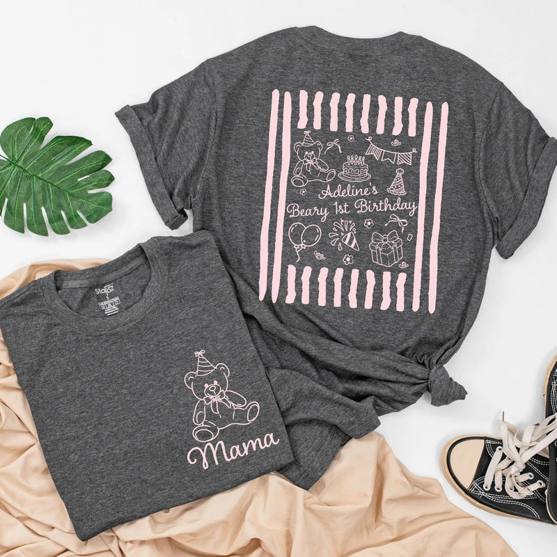 Custom Teddy Bear 1st Birthday Matching Family Shirts, Personalized Cotton Tees & Baby Romper for Mom, Dad, and Toddler Celebration Outfit