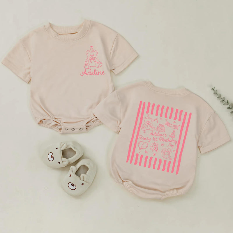 Custom Teddy Bear 1st Birthday Matching Family Shirts, Personalized Cotton Tees & Baby Romper for Mom, Dad, and Toddler Celebration Outfit