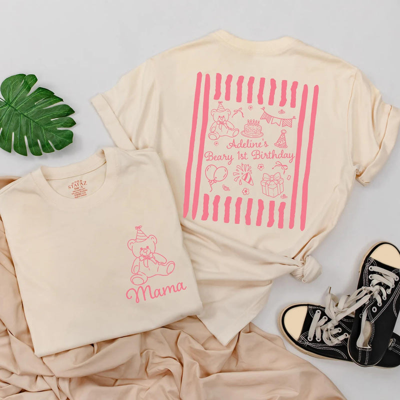 Custom Teddy Bear 1st Birthday Matching Family Shirts, Personalized Cotton Tees & Baby Romper for Mom, Dad, and Toddler Celebration Outfit