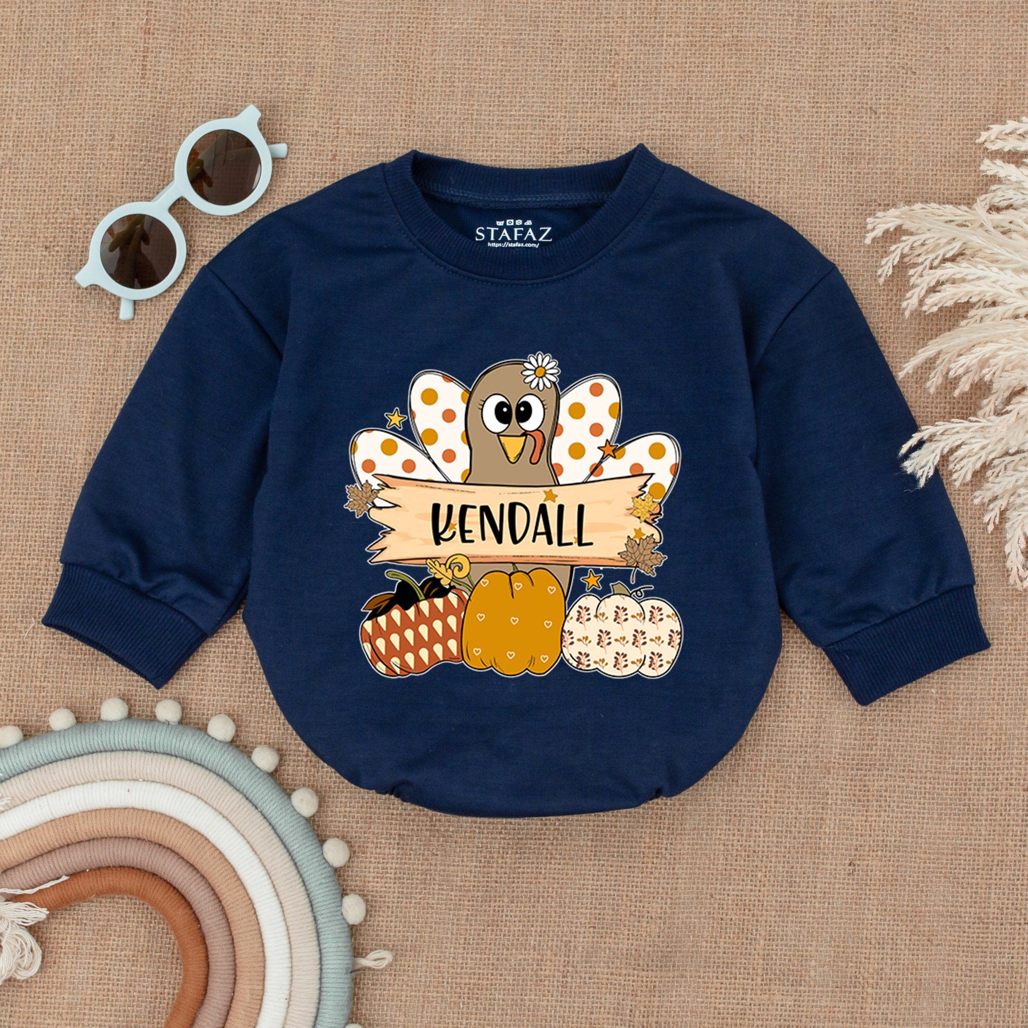 Custom Thanksgiving Baby Romper with Playful Turkey Fall Outfit for Girls Infant Personalized Name Cozy Autumn Pumpkin Bodysuit Holiday Gift