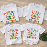 Custom Three Rex Dinosaur Birthday Matching Family Shirts, Soft Cotton Tees for Kids, Mom, Dad, Brother, Perfect for Parties