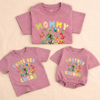 Custom Three Rex Dinosaur Birthday Matching Family Shirts, Soft Cotton Tees for Kids, Mom, Dad, Brother, Perfect for Parties