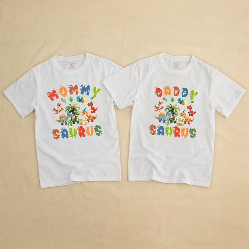 Custom Three Rex Dinosaur Birthday Matching Family Shirts, Soft Cotton Tees for Kids, Mom, Dad, Brother, Perfect for Parties