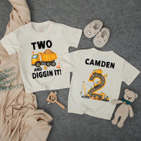 Custom Toddler 2nd Birthday Construction Shirt, Two and Diggin It Design, Matching Family Outfit, Soft Cotton Tee for Milestone Celebration