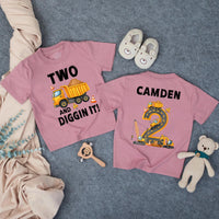 Custom Toddler 2nd Birthday Construction Shirt, Two and Diggin It Design, Matching Family Outfit, Soft Cotton Tee for Milestone Celebration