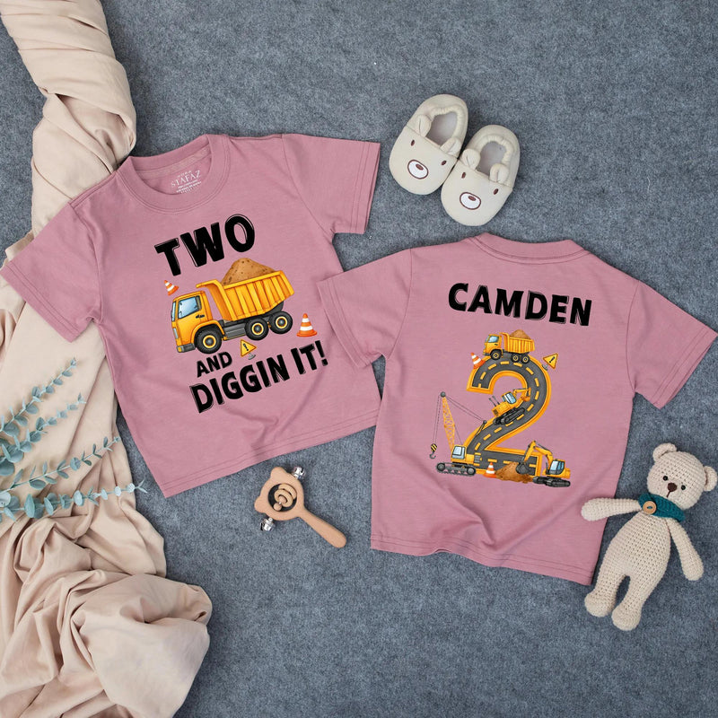 Custom Toddler 2nd Birthday Construction Shirt, Two and Diggin It Design, Matching Family Outfit, Soft Cotton Tee for Milestone Celebration