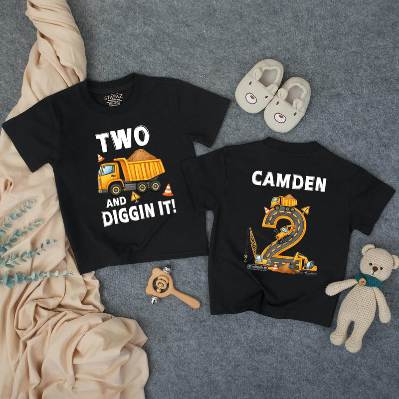Custom Toddler 2nd Birthday Construction Shirt, Two and Diggin It Design, Matching Family Outfit, Soft Cotton Tee for Milestone Celebration