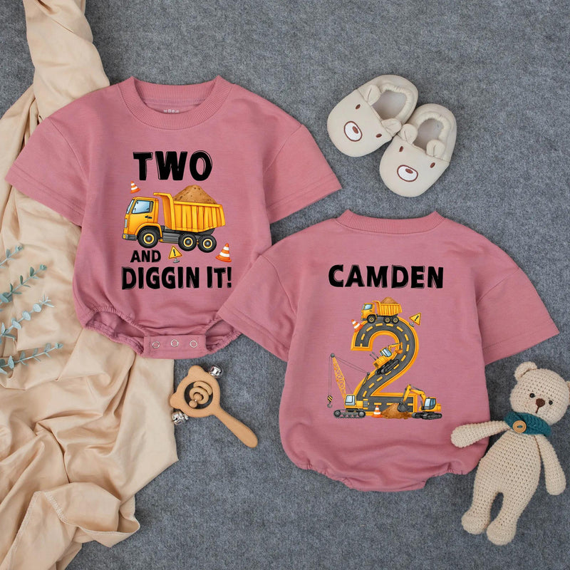 Custom Toddler 2nd Birthday Construction Shirt, Two and Diggin It Design, Matching Family Outfit, Soft Cotton Tee for Milestone Celebration