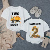 Custom Toddler 2nd Birthday Construction Shirt, Two and Diggin It Design, Matching Family Outfit, Soft Cotton Tee for Milestone Celebration