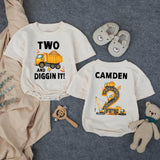 Custom Toddler 2nd Birthday Construction Shirt, Two and Diggin It Design, Matching Family Outfit, Soft Cotton Tee for Milestone Celebration