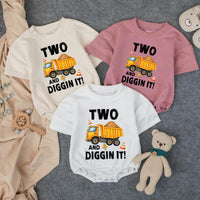 Custom Toddler 2nd Birthday Construction Shirt, Two and Diggin It Design, Matching Family Outfit, Soft Cotton Tee for Milestone Celebration
