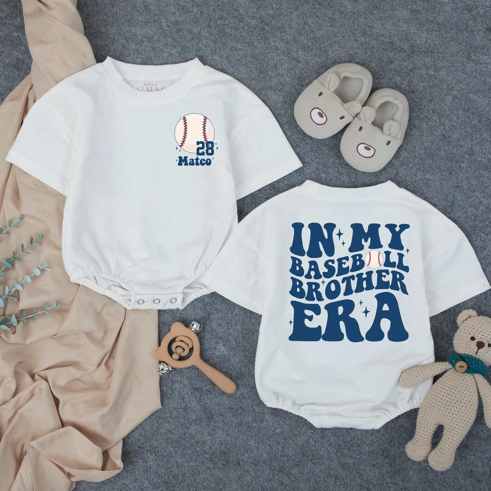 Custom Toddler Baseball Romper with Mateo Name and Number Navy Blue Sport Outfit Short Sleeve Retro Baby Clothes for Game Day or Birthday