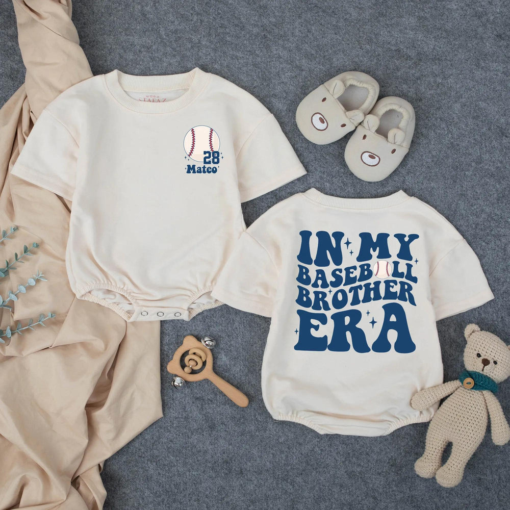 Custom Toddler Baseball Romper with Mateo Name and Number Navy Blue Sport Outfit Short Sleeve Retro Baby Clothes for Game Day or Birthday