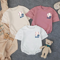Custom Toddler Baseball Romper with Mateo Name and Number Navy Blue Sport Outfit Short Sleeve Retro Baby Clothes for Game Day or Birthday