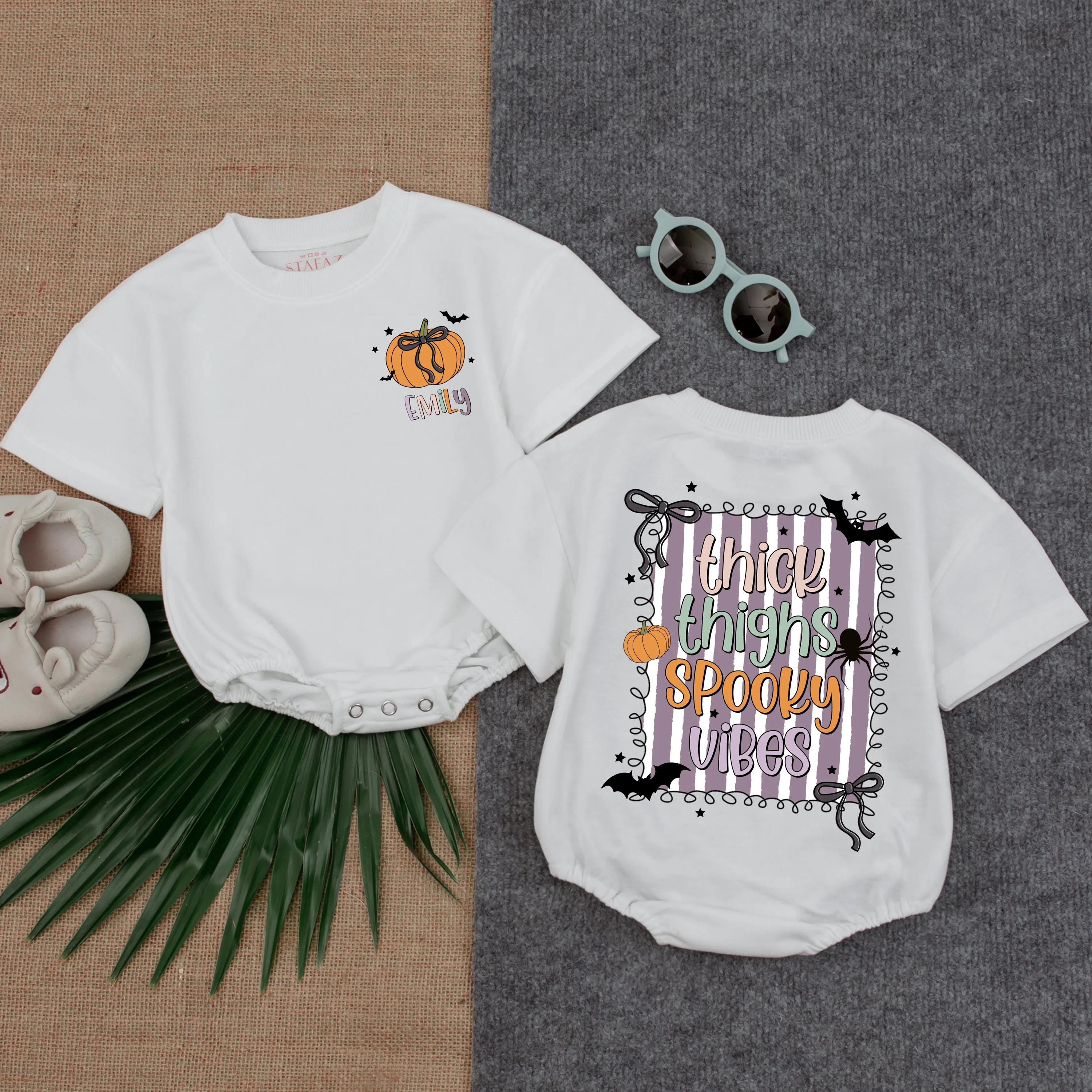 Custom Toddler Halloween Romper with Pumpkins Personalized Baby Gift Soft Cotton Spooky Vibes Outfit for Girls or Boys Holiday Fun