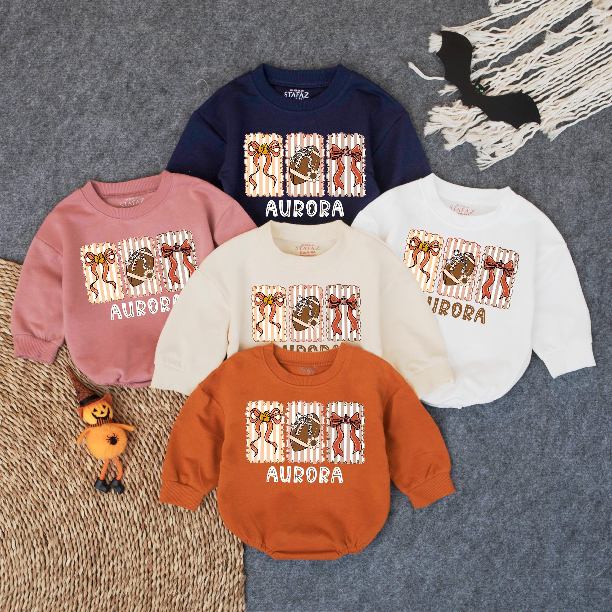 Custom Touchdown Baby Romper Personalized Football Outfit Cozy Autumn Bows Infant Bodysuit Soft Cotton Baby Sport Seasonal Wear