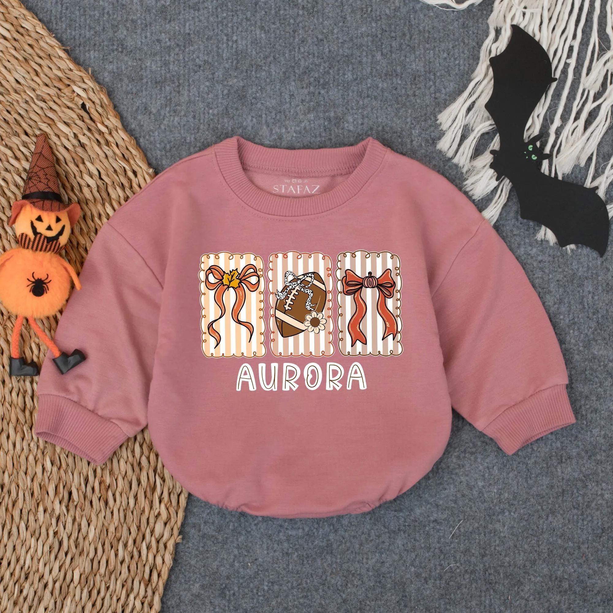 Custom Touchdown Baby Romper Personalized Football Outfit Cozy Autumn Bows Infant Bodysuit Soft Cotton Baby Sport Seasonal Wear