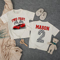 Custom Two Fast Racing Car Toddler Shirt with Checkered Flags, Personalized Name & Age, Soft Cotton Matching Family Outfit for 2nd Birthday