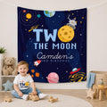 Custom Two the Moon Birthday Silk Banner for Toddler Boys, Outer Space Rocket Theme Party Backdrop Décor, 2nd Birthday Celebration Prop