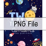 Custom Two the Moon Birthday Silk Banner for Toddler Boys, Outer Space Rocket Theme Party Backdrop Décor, 2nd Birthday Celebration Prop