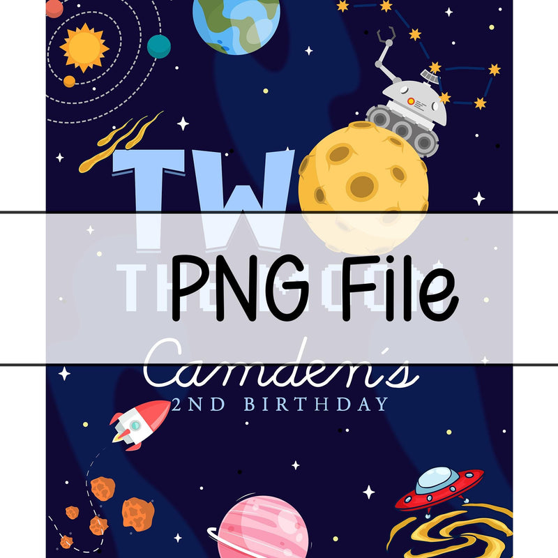 Custom Two the Moon Birthday Silk Banner for Toddler Boys, Outer Space Rocket Theme Party Backdrop Décor, 2nd Birthday Celebration Prop