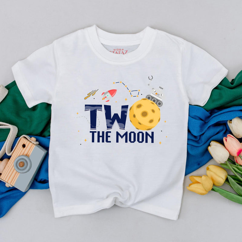 Custom Two the Moon Birthday Silk Banner for Toddler Boys, Outer Space Rocket Theme Party Backdrop Décor, 2nd Birthday Celebration Prop