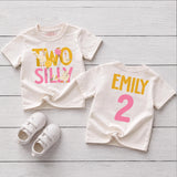 Custom Two Silly Goose 2nd Birthday Girl Shirt with Name, Kids' Soft Cotton Tee for Toddler Milestone Party, Playful Design, Summer Wear