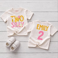Custom Two Silly Goose 2nd Birthday Girl Shirt with Name, Kids' Soft Cotton Tee for Toddler Milestone Party, Playful Design, Summer Wear