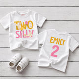 Custom Two Silly Goose 2nd Birthday Girl Shirt with Name, Kids' Soft Cotton Tee for Toddler Milestone Party, Playful Design, Summer Wear