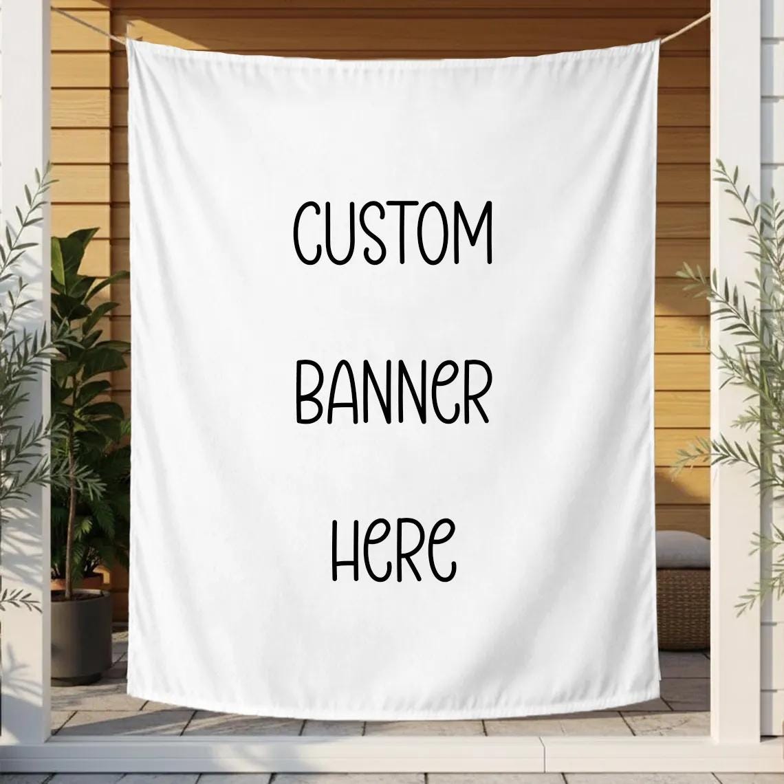 Custom Vertical Text Banner with Handwritten Font on Minimalist White Background Personalize for Parties, Events, or Decorations
