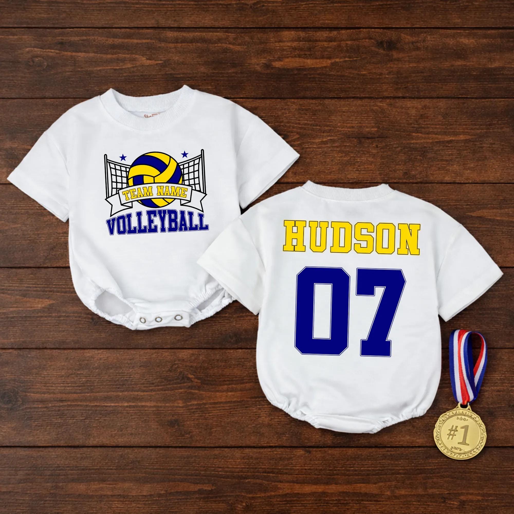 Custom Volleyball Team Name & Number Baby Romper, Personalized Kids Long Sleeve Game Day Outfit, Soft Cotton Sport Gift for Babies