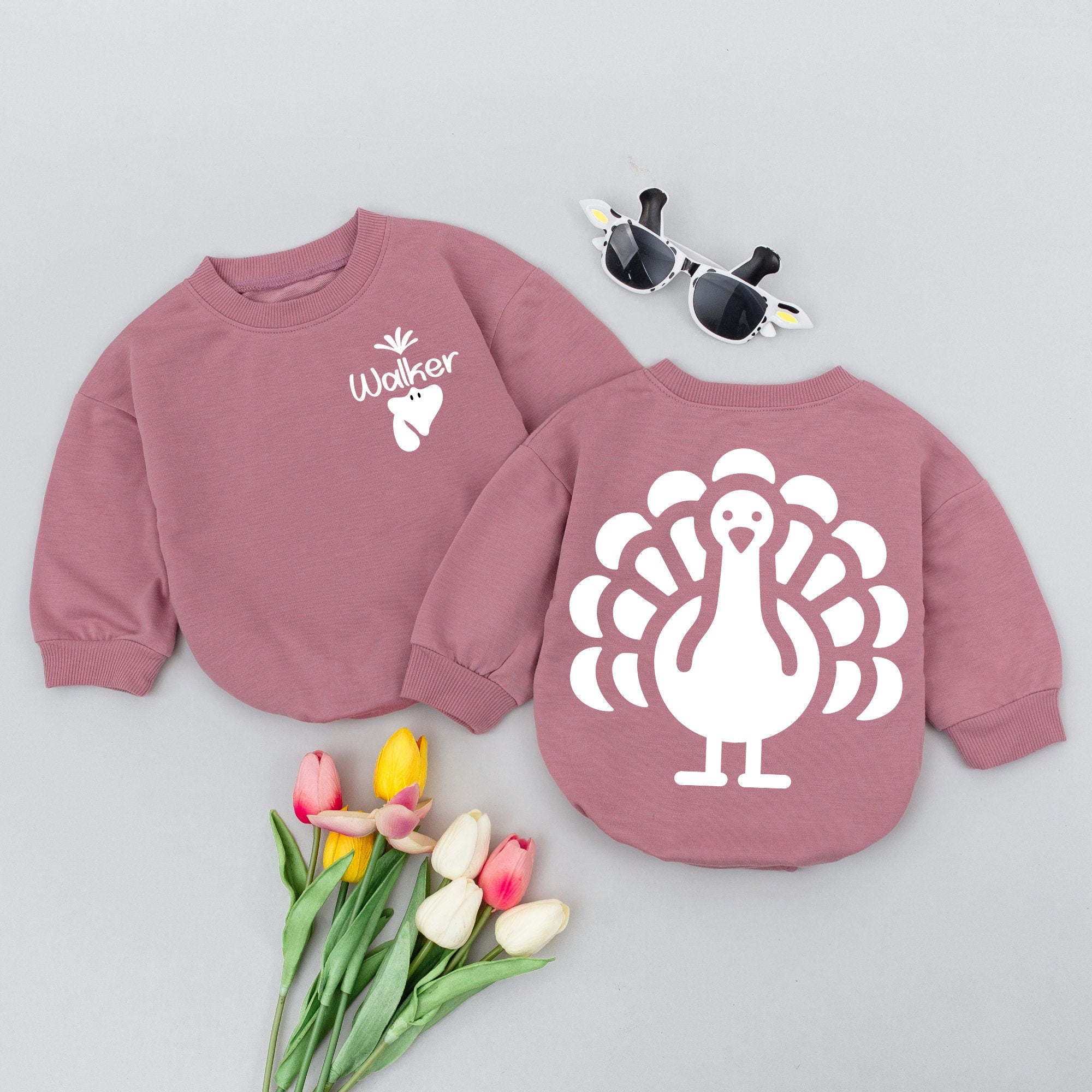 Custom Walker Turkey Baby Romper Thanksgiving Outfit Soft Cotton Sleepsuit Baby Gift Festive Bodysuit Turkey Graphic Holiday Clothes