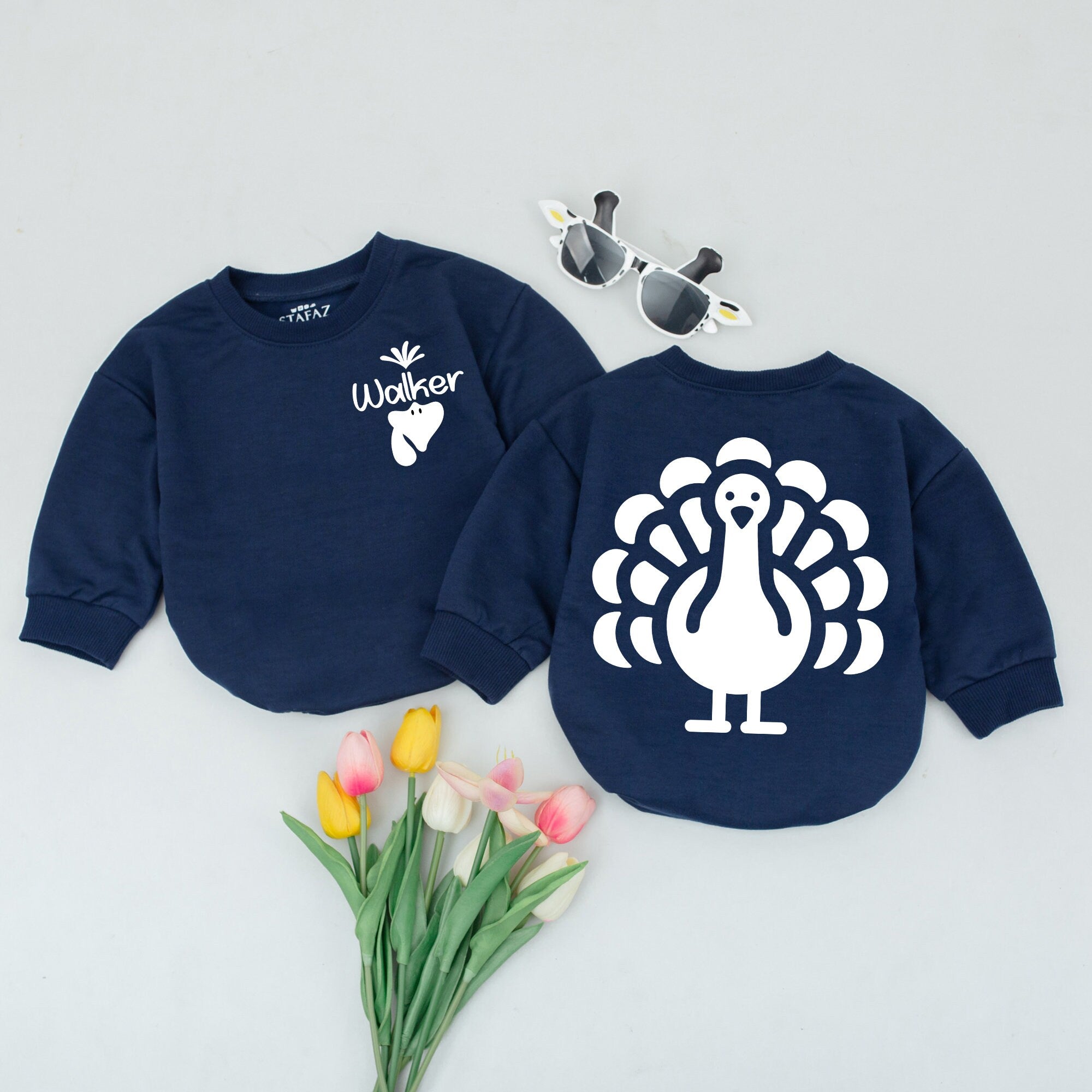 Custom Walker Turkey Baby Romper Thanksgiving Outfit Soft Cotton Sleepsuit Baby Gift Festive Bodysuit Turkey Graphic Holiday Clothes