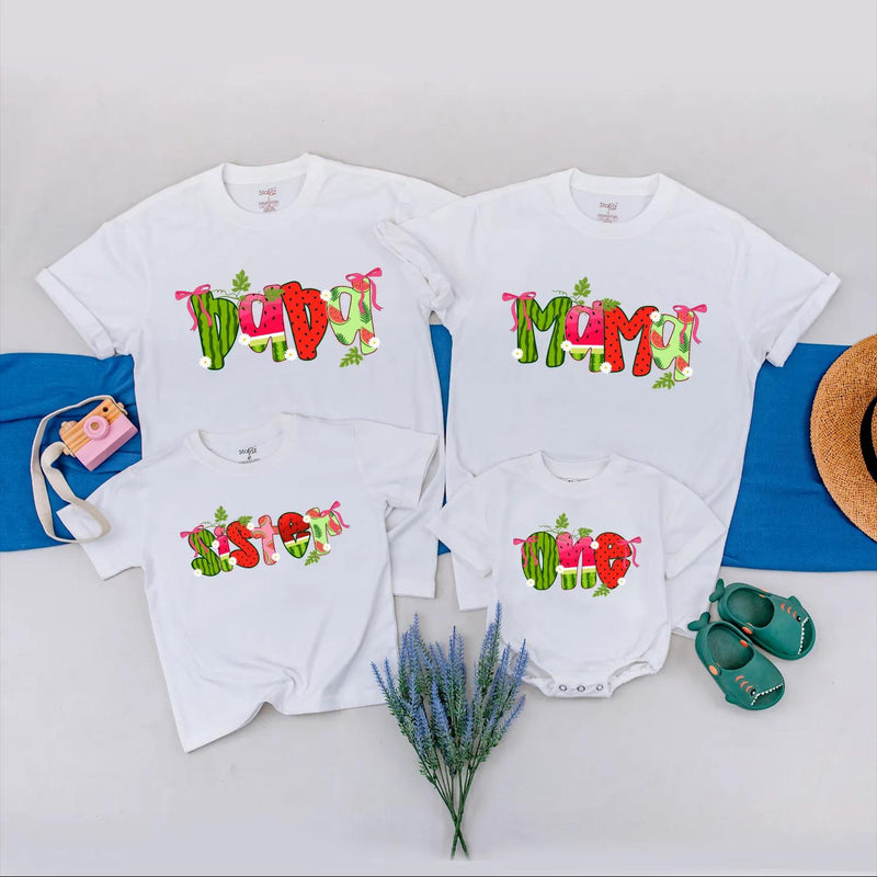 Custom Watermelon-Themed Matching Family Shirts for Mom, Dad, Kids & Baby, Soft Cotton Summer Outfits for Vacation, Photos & Special Moments
