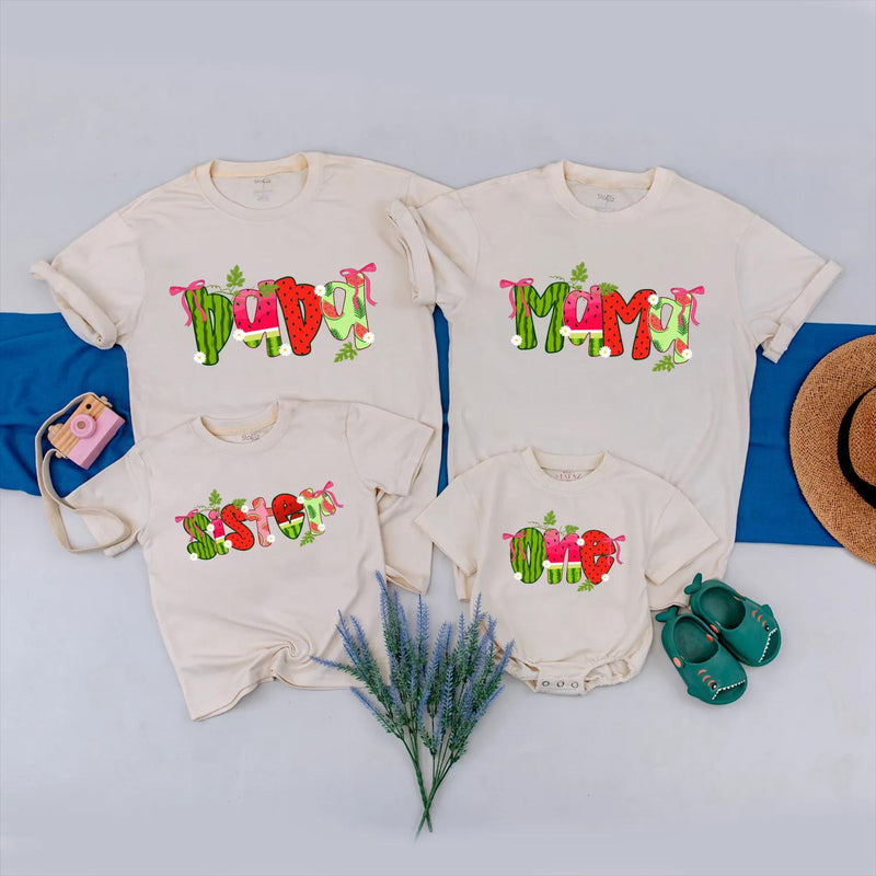 Custom Watermelon-Themed Matching Family Shirts for Mom, Dad, Kids & Baby, Soft Cotton Summer Outfits for Vacation, Photos & Special Moments
