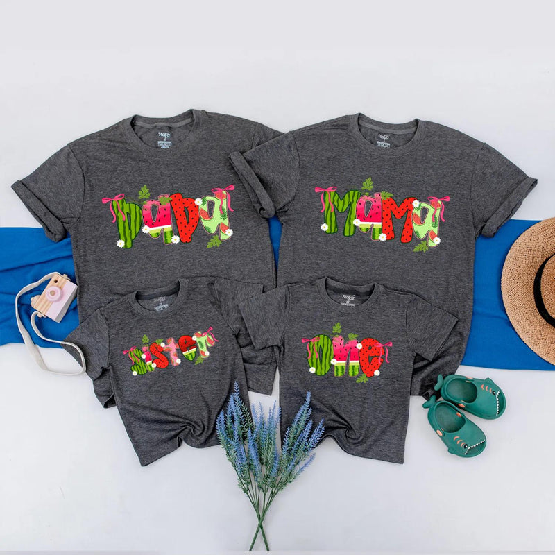 Custom Watermelon-Themed Matching Family Shirts for Mom, Dad, Kids & Baby, Soft Cotton Summer Outfits for Vacation, Photos & Special Moments
