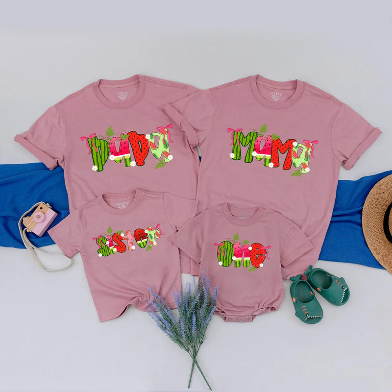 Custom Watermelon-Themed Matching Family Shirts for Mom, Dad, Kids & Baby, Soft Cotton Summer Outfits for Vacation, Photos & Special Moments