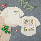 Custom Western Baby Romper with Cow Skull & Rodeo Artwork, Soft Cotton Long Sleeve Outfit for 1st Birthday, Infant Girl Gift