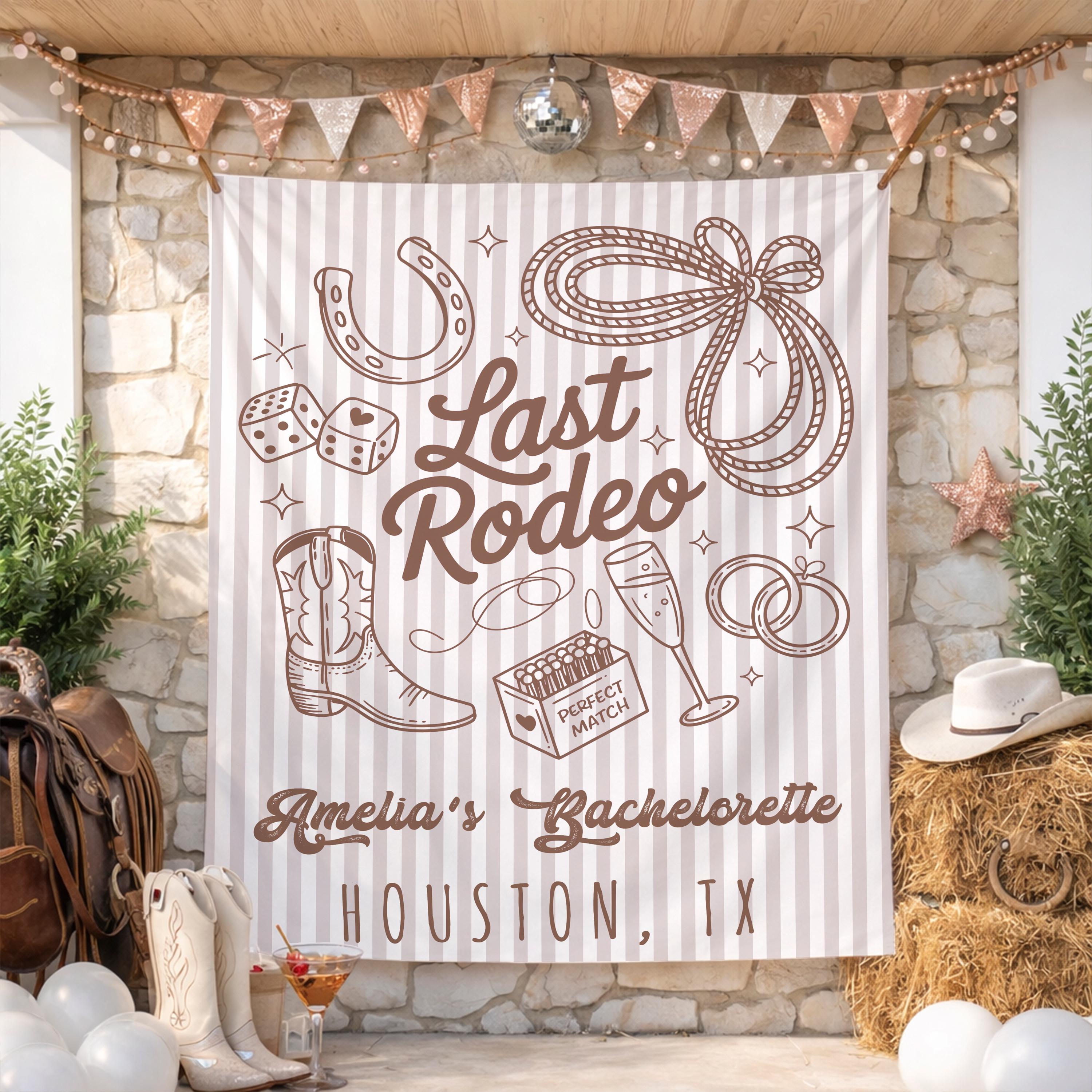 Custom Western Bachelorette Party Tapestry with Last Rodeo Design, Rustic Cowgirl Bridal Shower Banner Decor for Houston Celebration