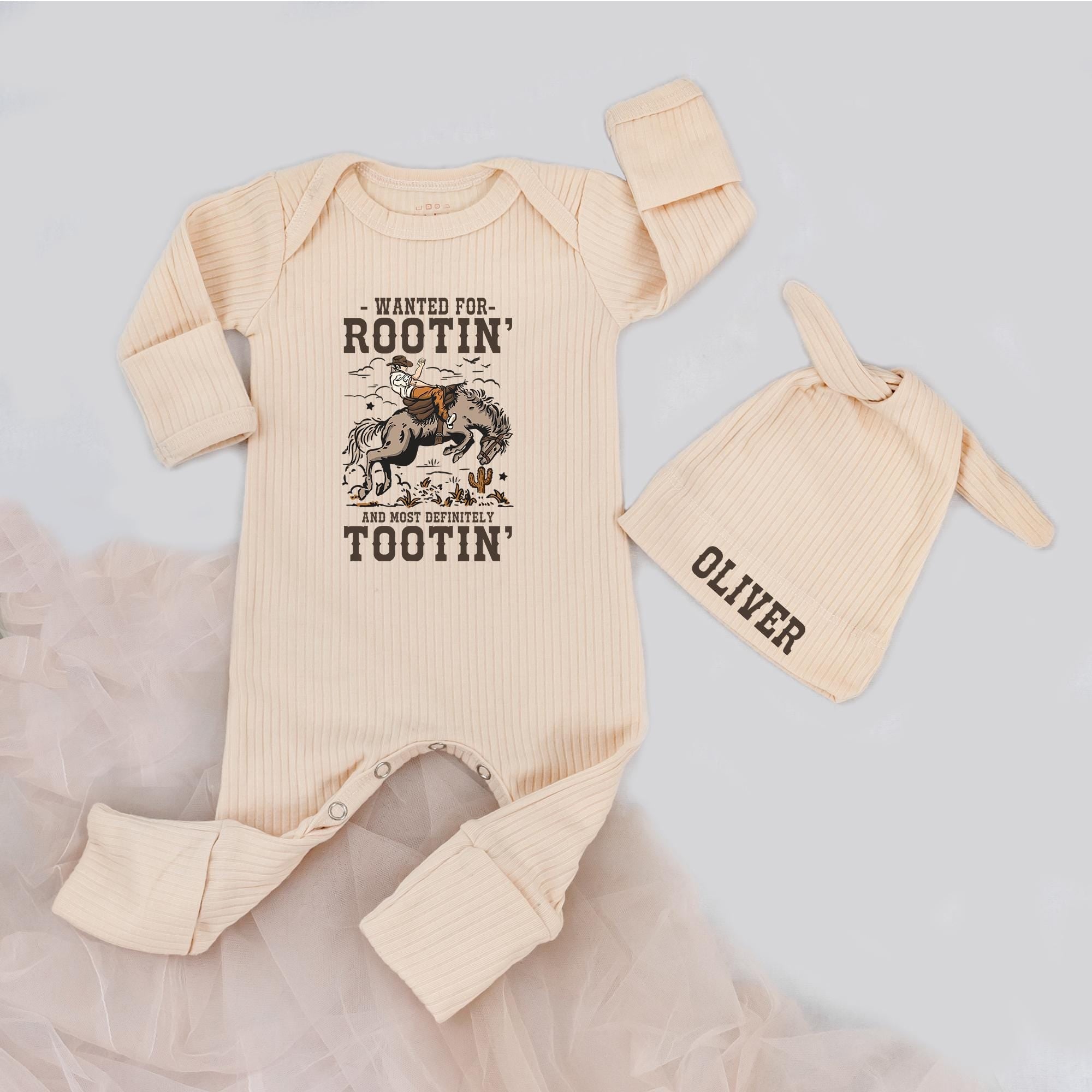 Custom Western Cowboy Baby Bodysuit with 'Rootin Tootin' Print, Newborn Boy Outfit, Soft Cotton Coming Home Set, Baby Shower Gift
