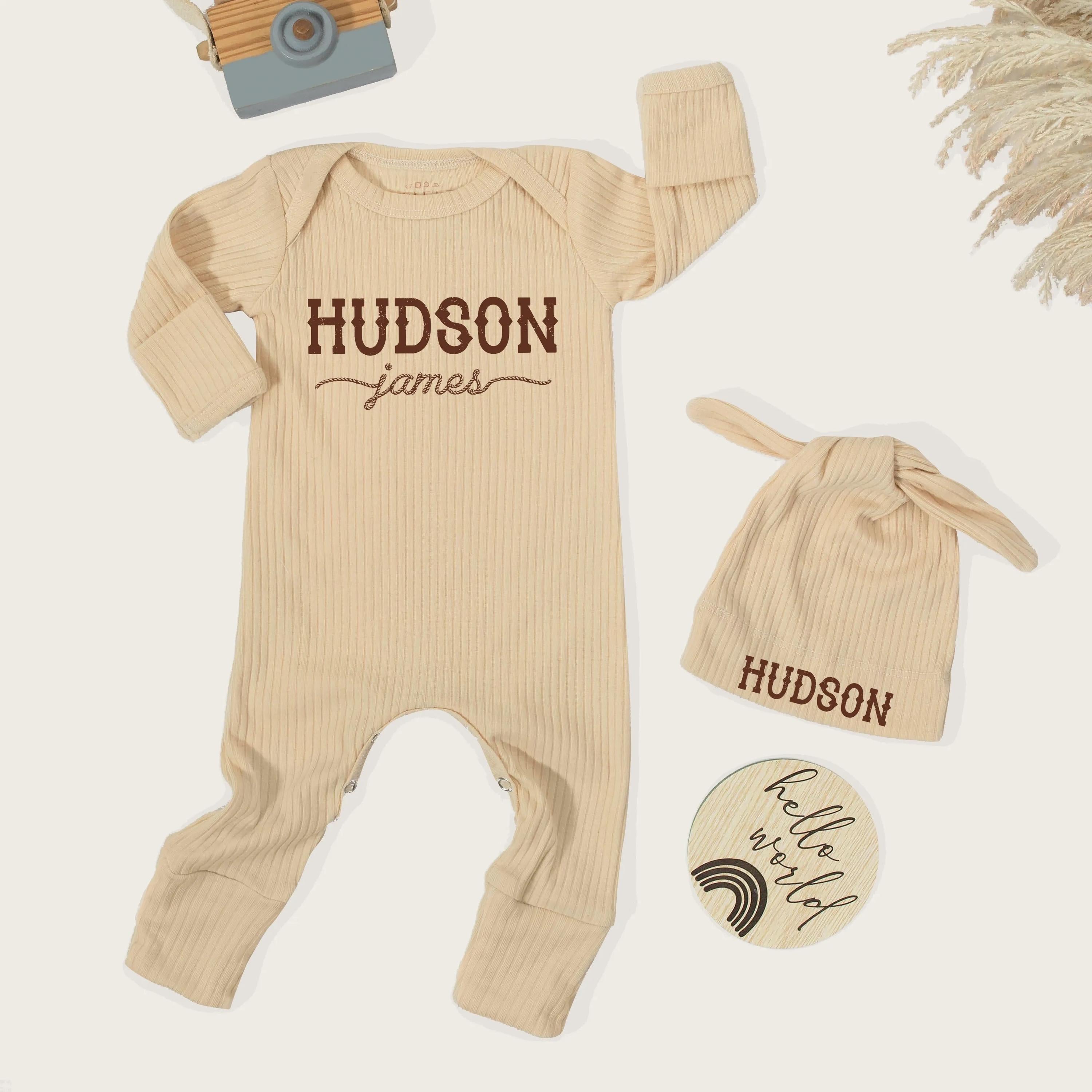 Custom Western Style Newborn Bodysuit with Name, Cowboy Going Home Outfit, Soft Cotton Baby Clothes for Fall, Perfect for Hospital Welcome