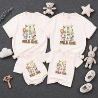 Custom Wild One Safari 1st Birthday Matching Family Shirts with Baby Romper, Soft Cotton Outfit for Mom, Dad, Siblings, and Toddler