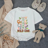 Custom Wild One Safari 1st Birthday Matching Family Shirts with Baby Romper, Soft Cotton Outfit for Mom, Dad, Siblings, and Toddler