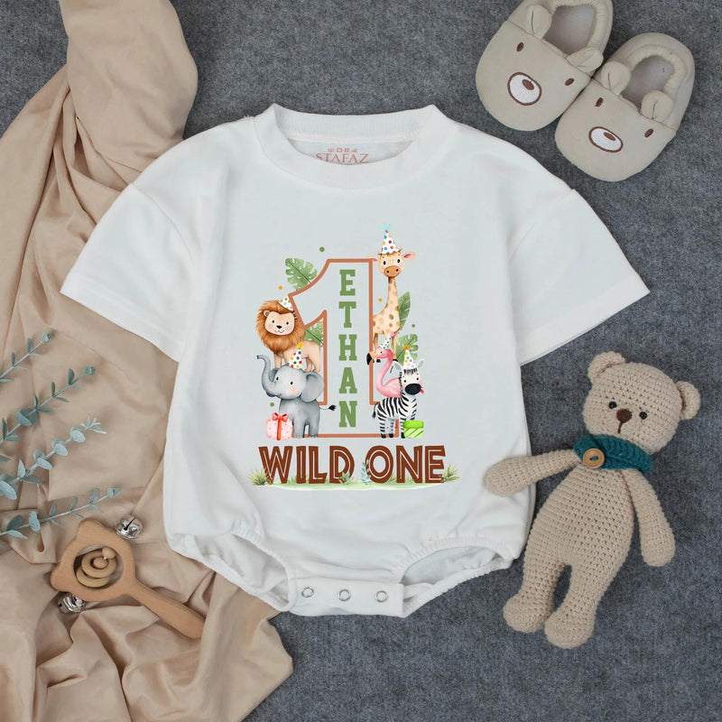 Custom Wild One Safari 1st Birthday Matching Family Shirts with Baby Romper, Soft Cotton Outfit for Mom, Dad, Siblings, and Toddler