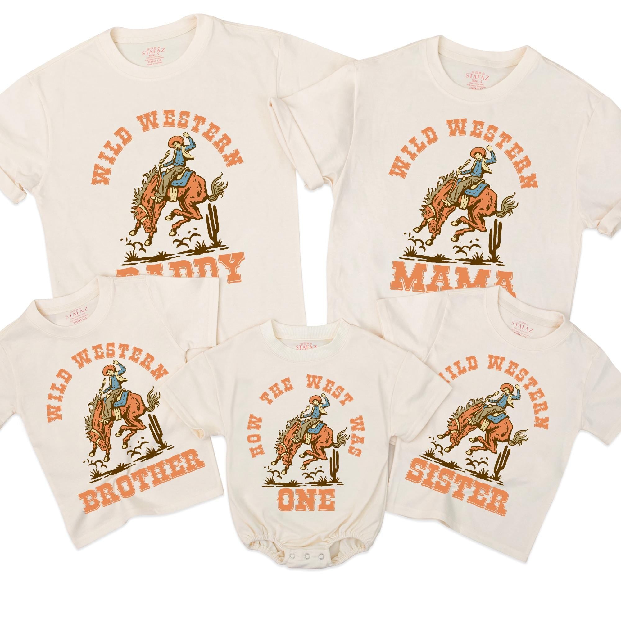 Custom Wild Western 1st Birthday Matching Family Shirts, Cowboy Rodeo Artwork, Soft Cotton Outfit for Baby, Toddler, Mom, Dad & Siblings