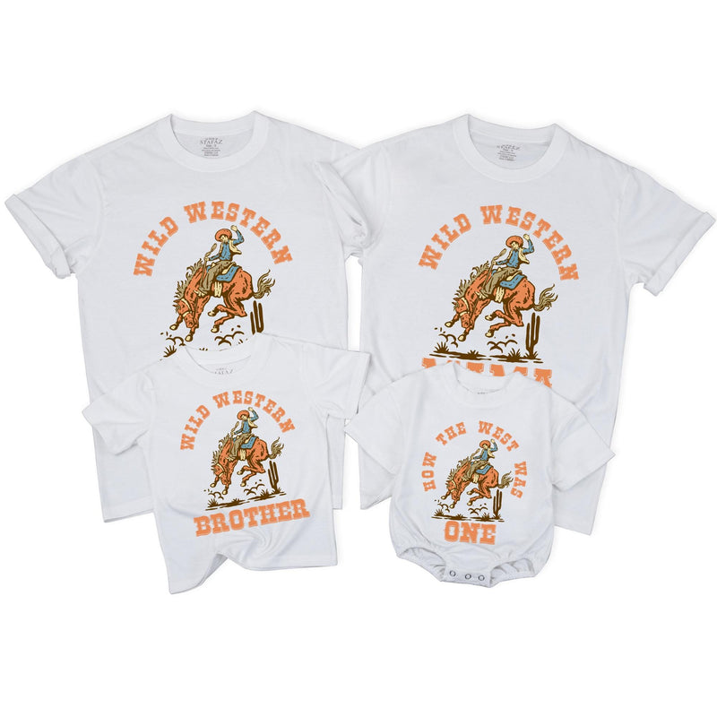 Custom Wild Western 1st Birthday Matching Family Shirts, Cowboy Rodeo Artwork, Soft Cotton Outfit for Baby, Toddler, Mom, Dad & Siblings