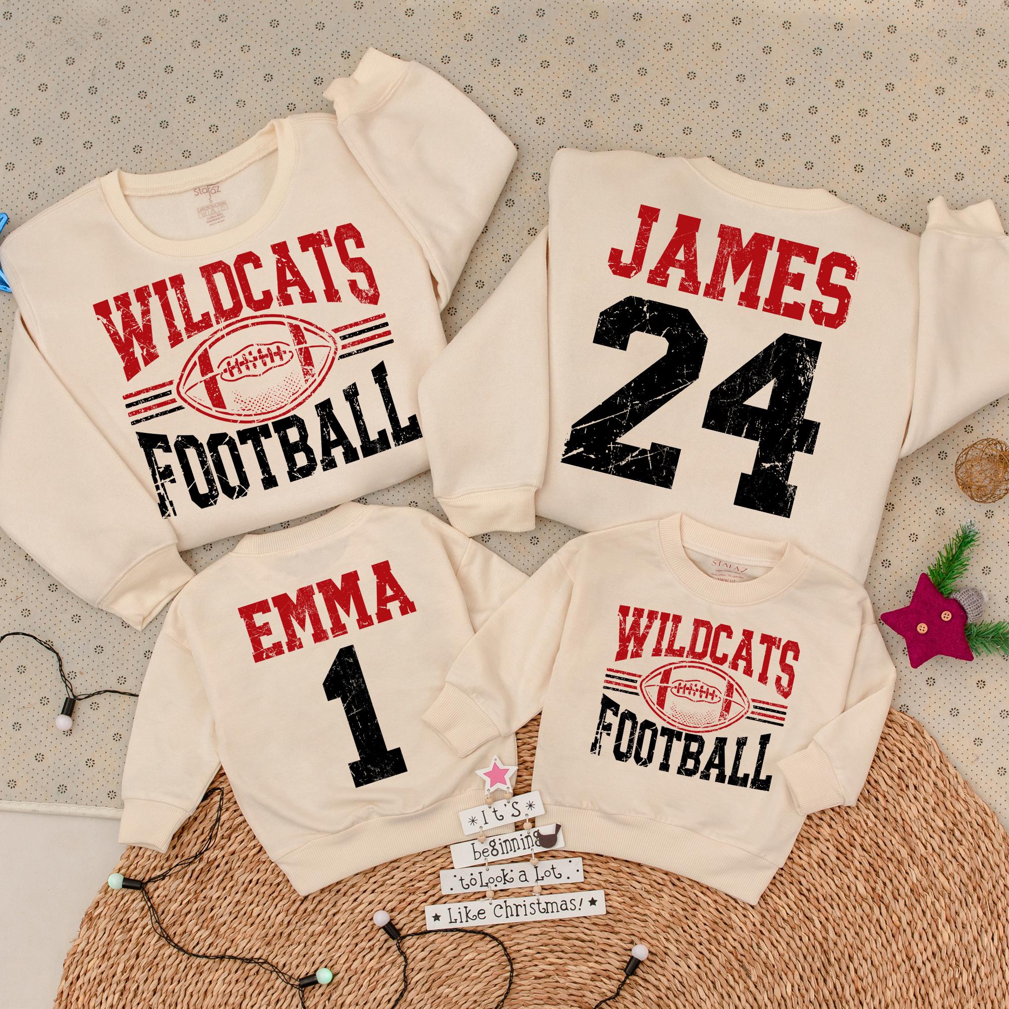 Custom Wildcats Football Sweatshirt with Name and Number Personalized Team Gift for Football Mom High School Game Day Apparel