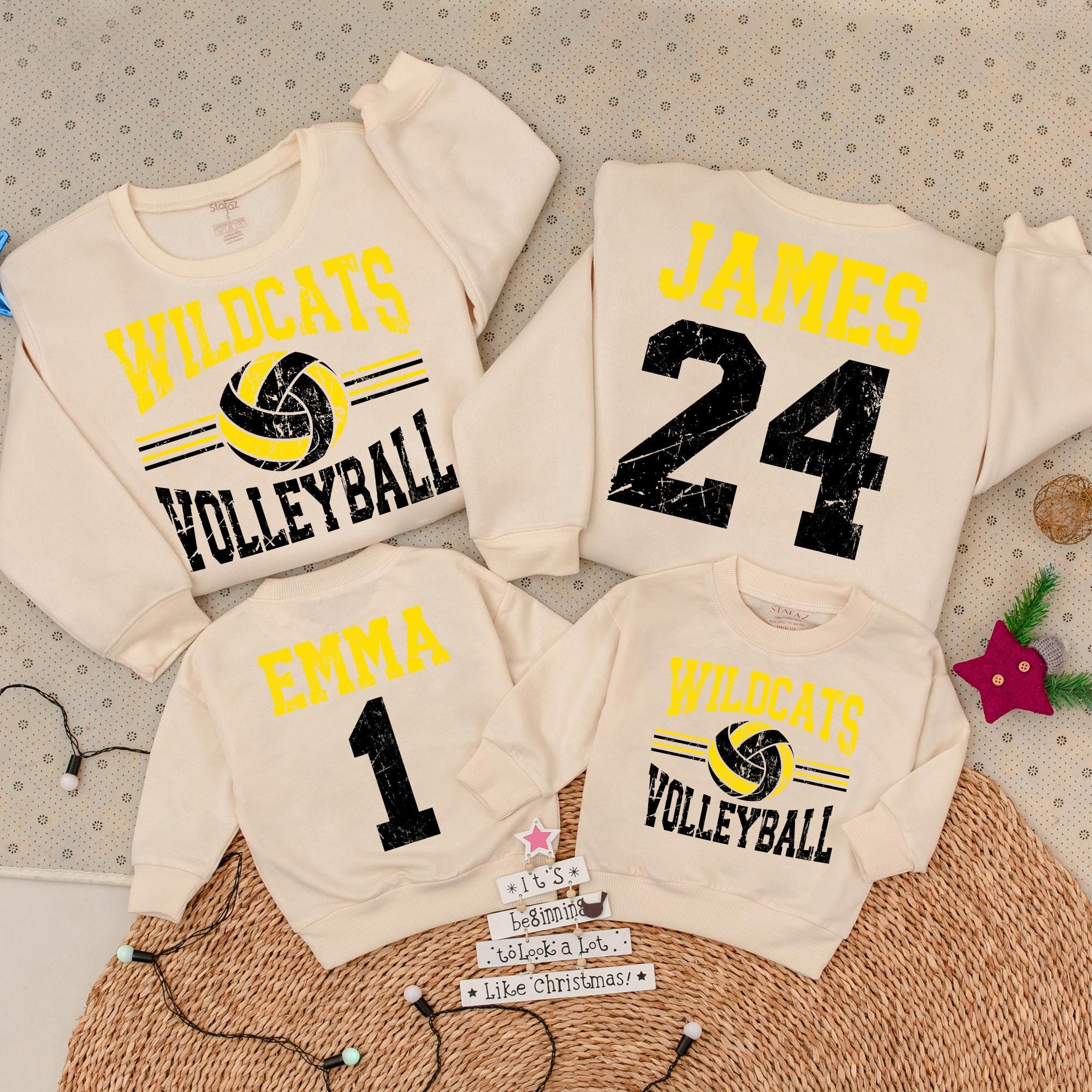 Custom Wildcats Volleyball Sweatshirt with Name and Number Personalized Sports Mom Game Day Gift for High School Enthusiasts