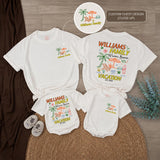 Custom Williams Family Vacation Shirts with Tropical Beach Design, Matching Cotton Tees & Bodysuits for Kids, Adults, Summer Trips 2026